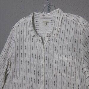 Garnet Hill Top Plus 16‎ Linen Lagenlook Button Coastal Aztec Print Gray Pocket